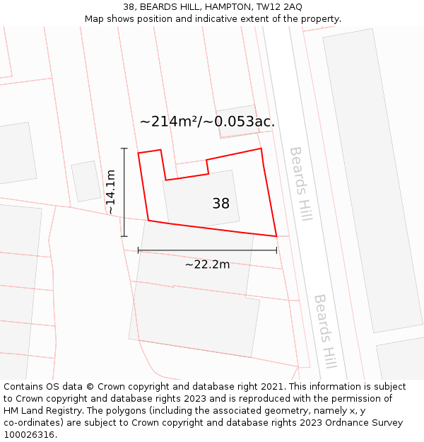 38, BEARDS HILL, HAMPTON, TW12 2AQ: Plot and title map