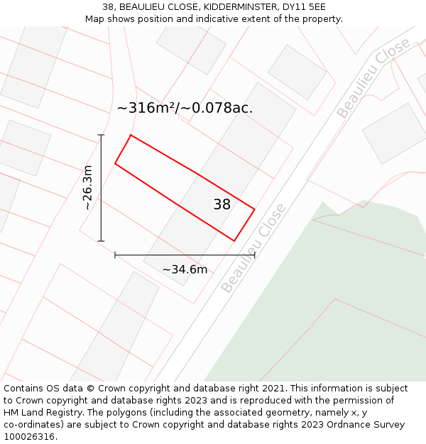 38, BEAULIEU CLOSE, KIDDERMINSTER, DY11 5EE: Plot and title map