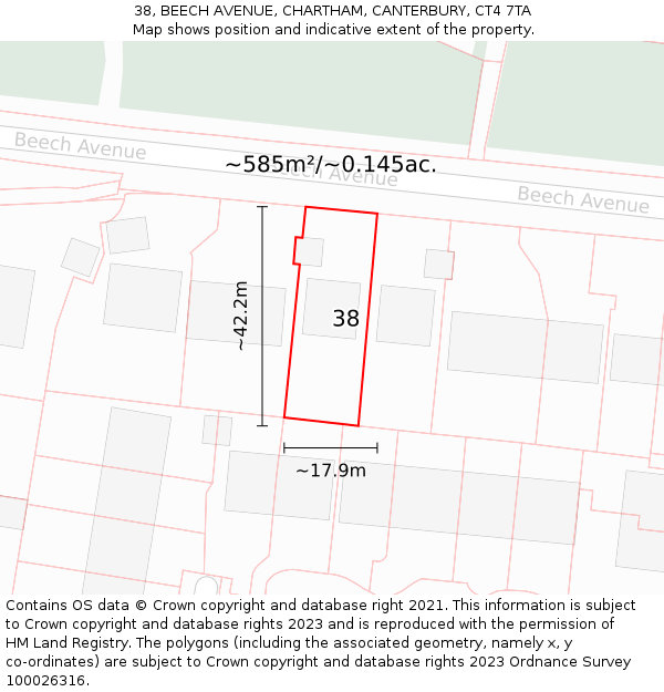 38, BEECH AVENUE, CHARTHAM, CANTERBURY, CT4 7TA: Plot and title map
