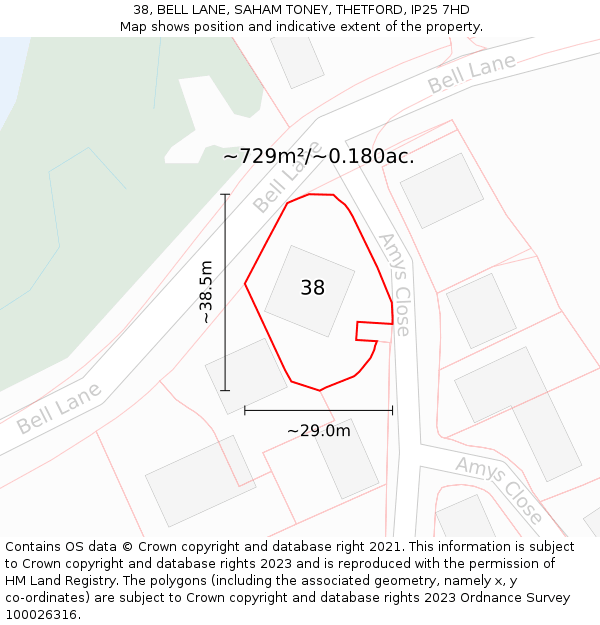 38, BELL LANE, SAHAM TONEY, THETFORD, IP25 7HD: Plot and title map