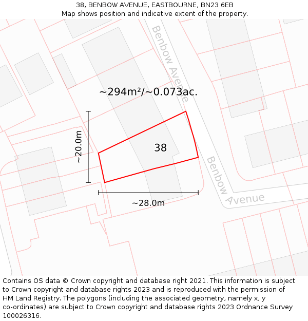 38, BENBOW AVENUE, EASTBOURNE, BN23 6EB: Plot and title map