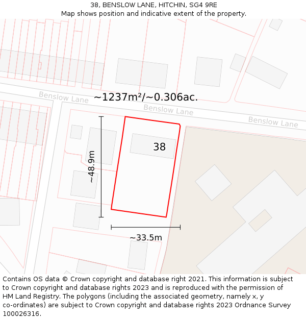 38, BENSLOW LANE, HITCHIN, SG4 9RE: Plot and title map