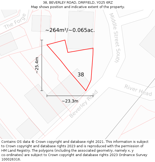 38, BEVERLEY ROAD, DRIFFIELD, YO25 6RZ: Plot and title map