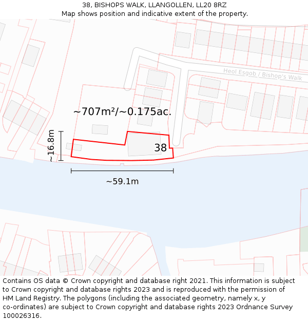 38, BISHOPS WALK, LLANGOLLEN, LL20 8RZ: Plot and title map