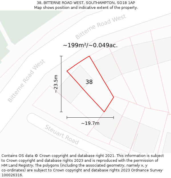 38, BITTERNE ROAD WEST, SOUTHAMPTON, SO18 1AP: Plot and title map