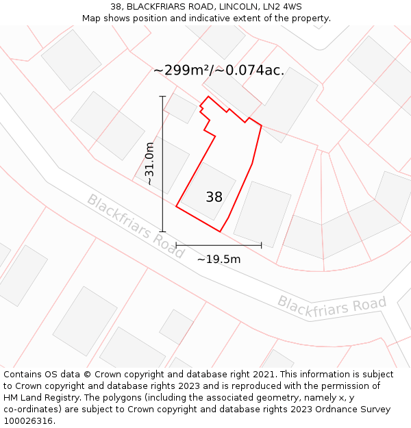 38, BLACKFRIARS ROAD, LINCOLN, LN2 4WS: Plot and title map