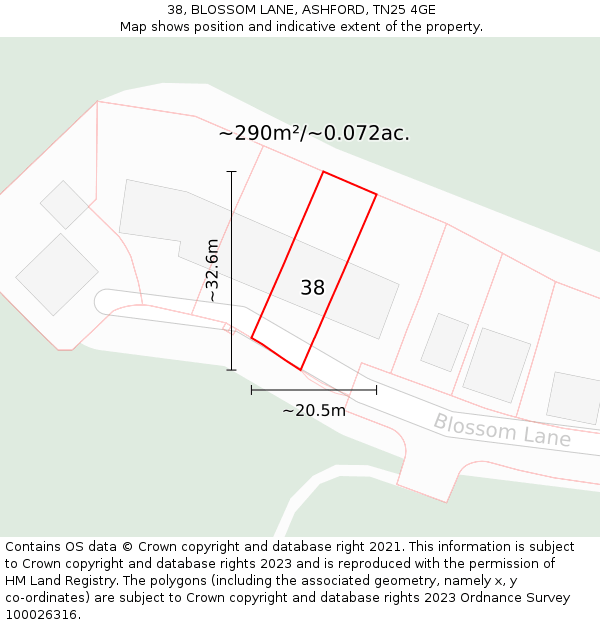 38, BLOSSOM LANE, ASHFORD, TN25 4GE: Plot and title map