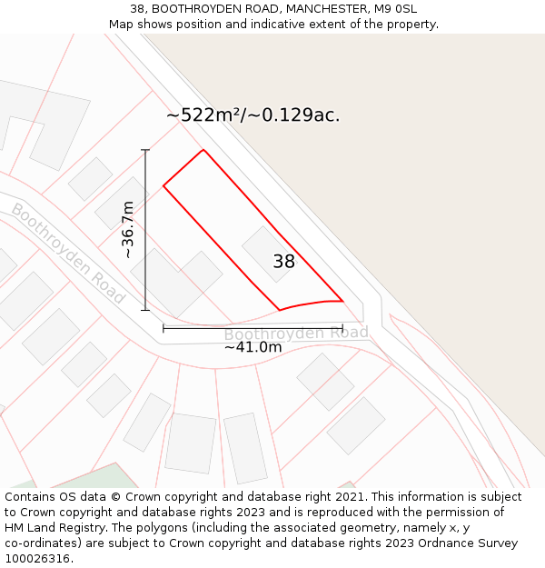 38, BOOTHROYDEN ROAD, MANCHESTER, M9 0SL: Plot and title map