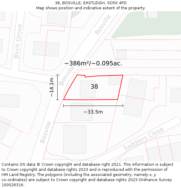 38, BOSVILLE, EASTLEIGH, SO50 4PD: Plot and title map