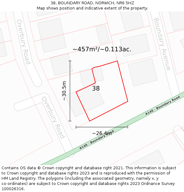 38, BOUNDARY ROAD, NORWICH, NR6 5HZ: Plot and title map