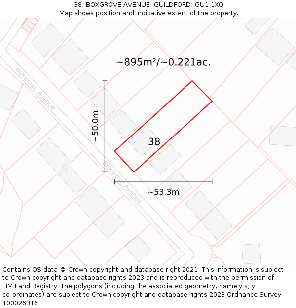 38, BOXGROVE AVENUE, GUILDFORD, GU1 1XQ: Plot and title map