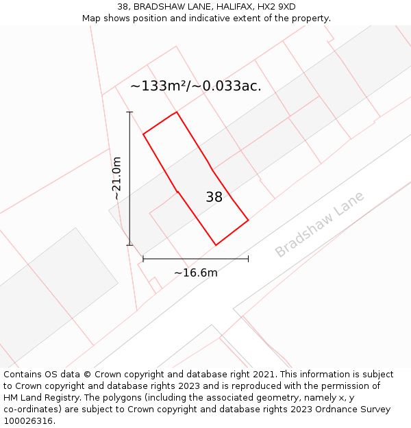 38, BRADSHAW LANE, HALIFAX, HX2 9XD: Plot and title map