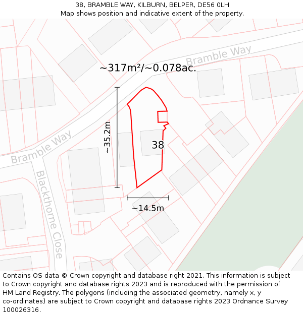 38, BRAMBLE WAY, KILBURN, BELPER, DE56 0LH: Plot and title map