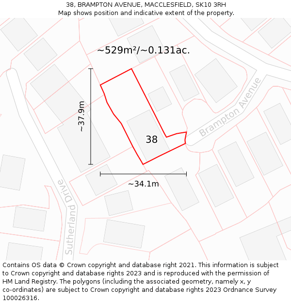 38, BRAMPTON AVENUE, MACCLESFIELD, SK10 3RH: Plot and title map