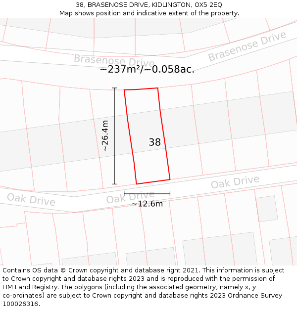 38, BRASENOSE DRIVE, KIDLINGTON, OX5 2EQ: Plot and title map