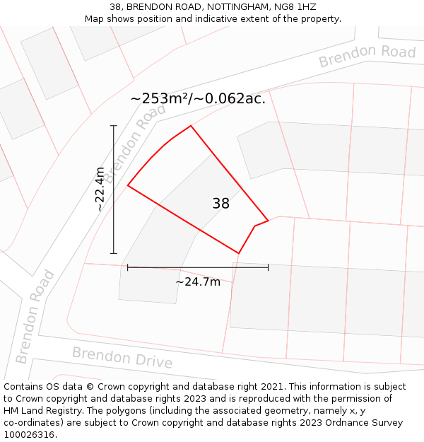 38, BRENDON ROAD, NOTTINGHAM, NG8 1HZ: Plot and title map