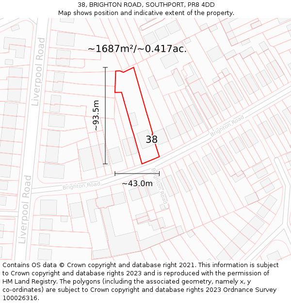 38, BRIGHTON ROAD, SOUTHPORT, PR8 4DD: Plot and title map