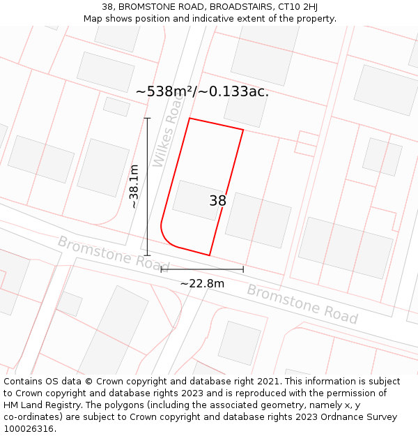 38, BROMSTONE ROAD, BROADSTAIRS, CT10 2HJ: Plot and title map