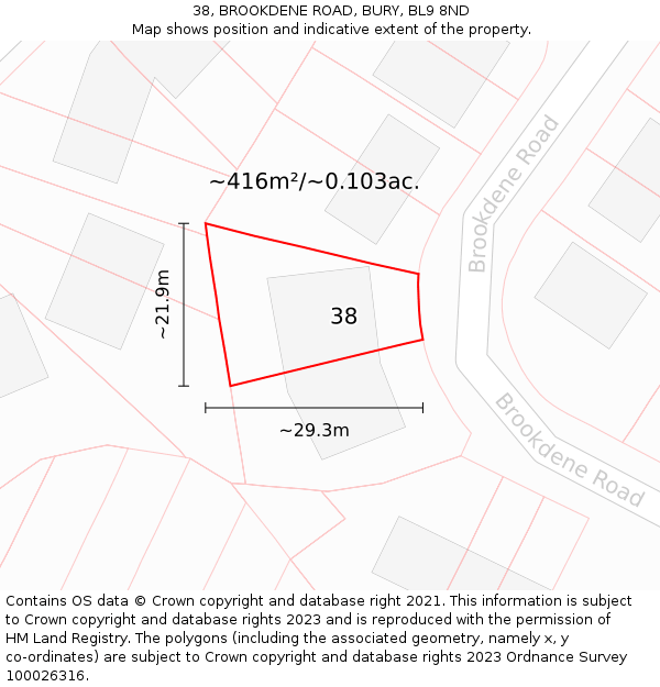 38, BROOKDENE ROAD, BURY, BL9 8ND: Plot and title map