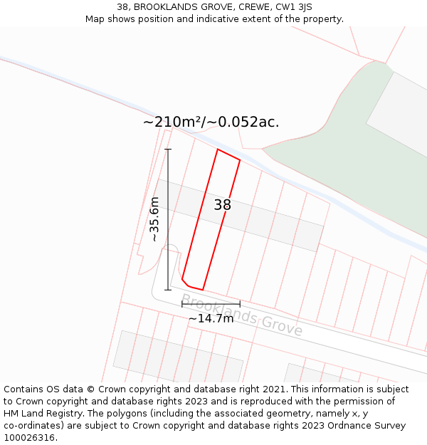 38, BROOKLANDS GROVE, CREWE, CW1 3JS: Plot and title map