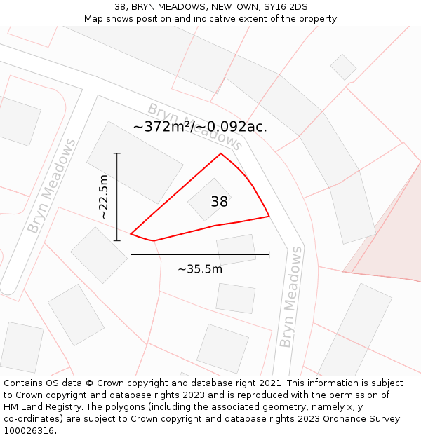 38, BRYN MEADOWS, NEWTOWN, SY16 2DS: Plot and title map