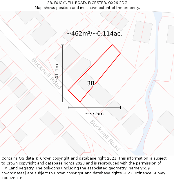 38, BUCKNELL ROAD, BICESTER, OX26 2DG: Plot and title map