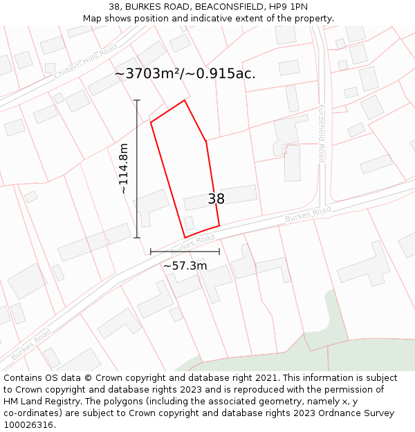 38, BURKES ROAD, BEACONSFIELD, HP9 1PN: Plot and title map