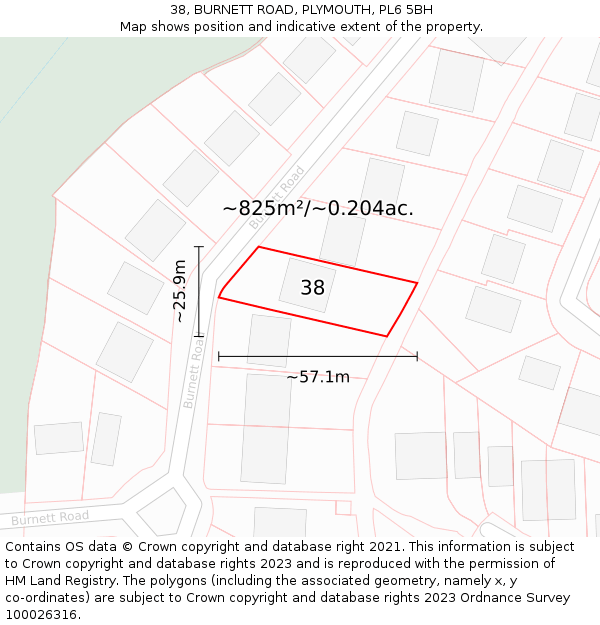 38, BURNETT ROAD, PLYMOUTH, PL6 5BH: Plot and title map