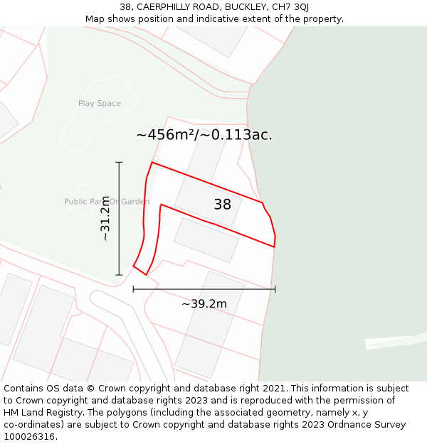 38, CAERPHILLY ROAD, BUCKLEY, CH7 3QJ: Plot and title map