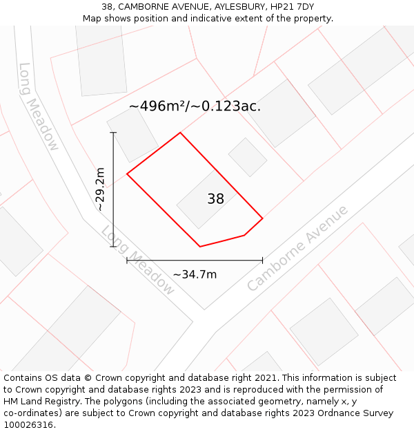 38, CAMBORNE AVENUE, AYLESBURY, HP21 7DY: Plot and title map