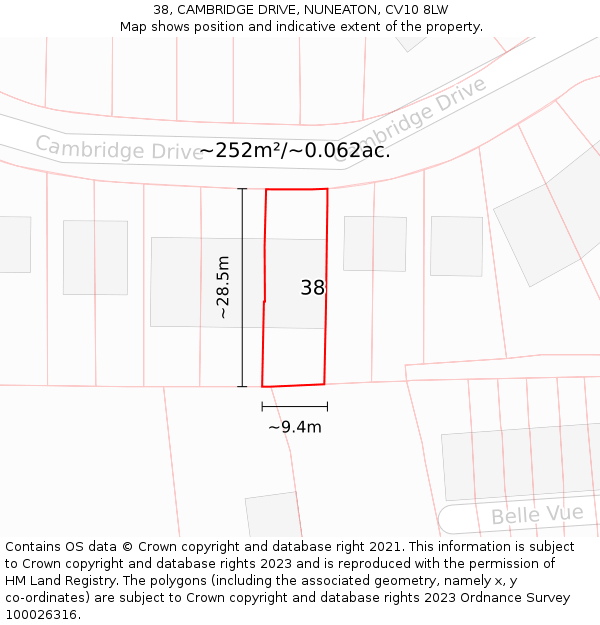 38, CAMBRIDGE DRIVE, NUNEATON, CV10 8LW: Plot and title map