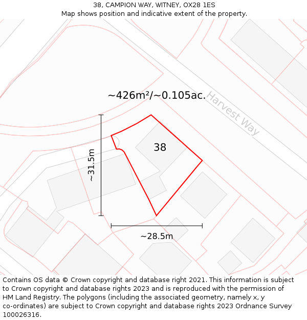 38, CAMPION WAY, WITNEY, OX28 1ES: Plot and title map