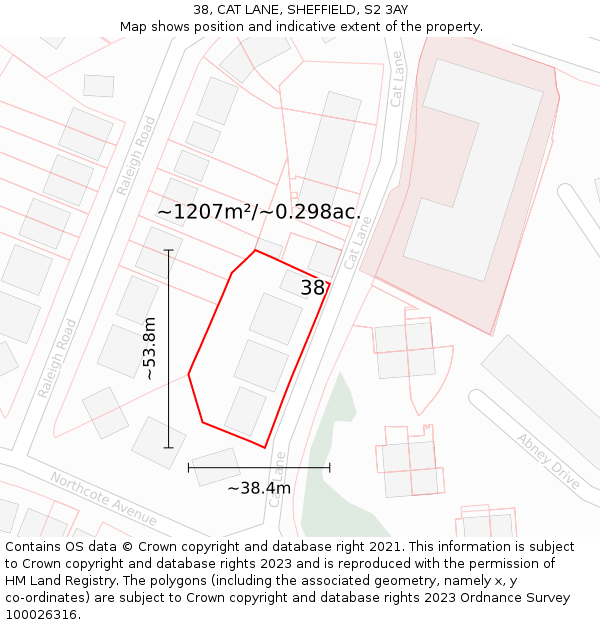 38, CAT LANE, SHEFFIELD, S2 3AY: Plot and title map