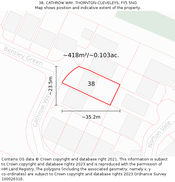 38, CATHROW WAY, THORNTON-CLEVELEYS, FY5 5NG: Plot and title map
