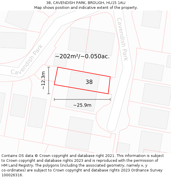 38, CAVENDISH PARK, BROUGH, HU15 1AU: Plot and title map