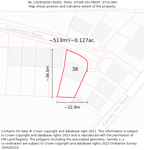 38, CAVENDISH ROAD, TEAN, STOKE-ON-TRENT, ST10 4RH: Plot and title map