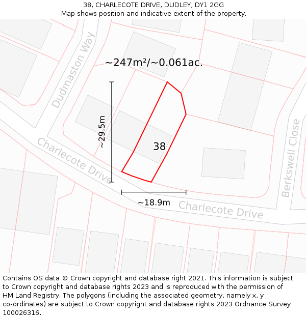 38, CHARLECOTE DRIVE, DUDLEY, DY1 2GG: Plot and title map