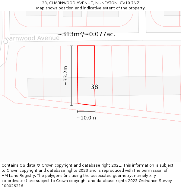 38, CHARNWOOD AVENUE, NUNEATON, CV10 7NZ: Plot and title map