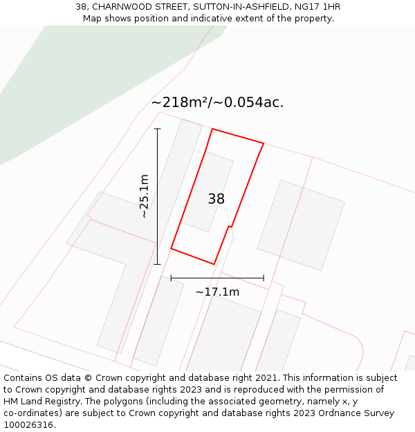 38, CHARNWOOD STREET, SUTTON-IN-ASHFIELD, NG17 1HR: Plot and title map