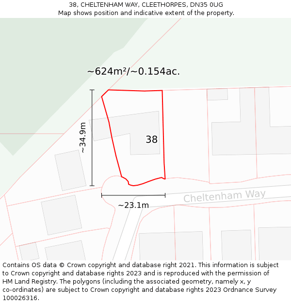 38, CHELTENHAM WAY, CLEETHORPES, DN35 0UG: Plot and title map