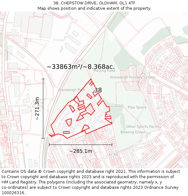 38, CHEPSTOW DRIVE, OLDHAM, OL1 4TF: Plot and title map