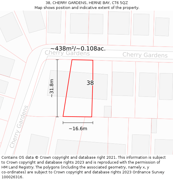 38, CHERRY GARDENS, HERNE BAY, CT6 5QZ: Plot and title map