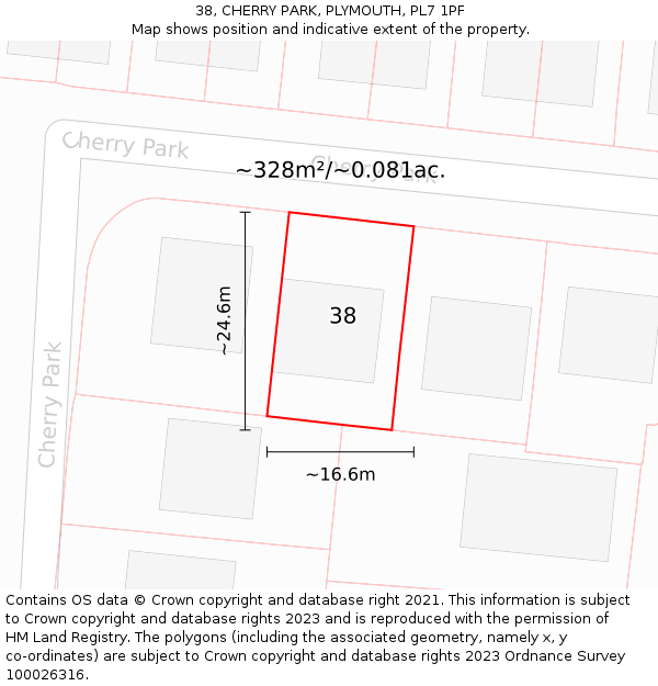 38, CHERRY PARK, PLYMOUTH, PL7 1PF: Plot and title map