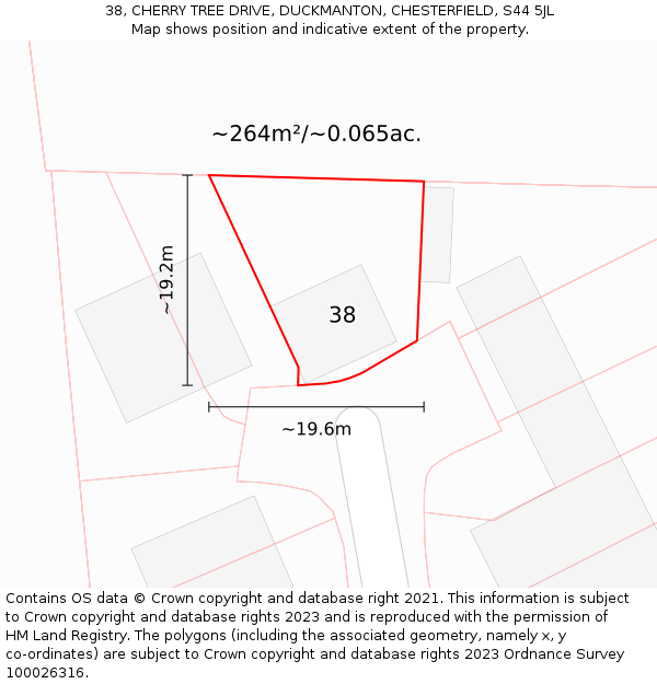 38, CHERRY TREE DRIVE, DUCKMANTON, CHESTERFIELD, S44 5JL: Plot and title map