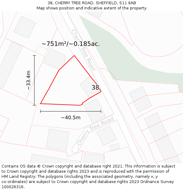 38, CHERRY TREE ROAD, SHEFFIELD, S11 9AB: Plot and title map