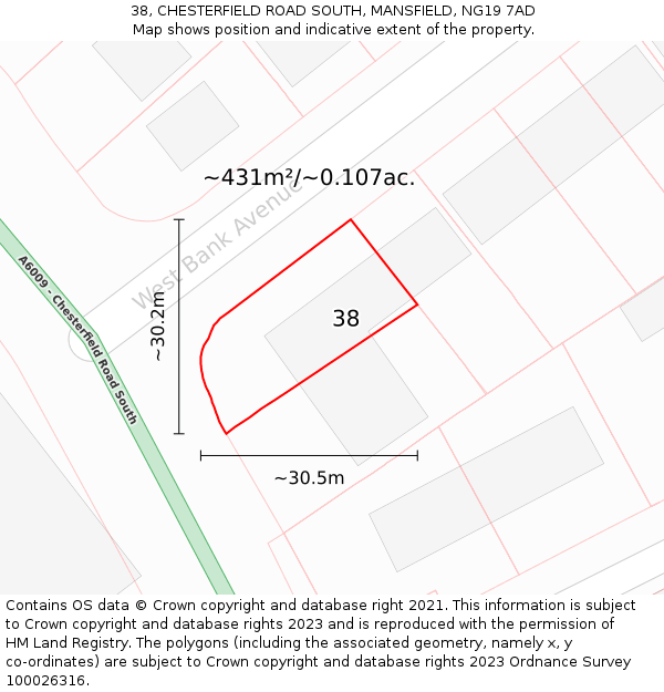 38, CHESTERFIELD ROAD SOUTH, MANSFIELD, NG19 7AD: Plot and title map