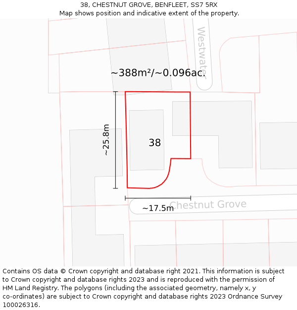 38, CHESTNUT GROVE, BENFLEET, SS7 5RX: Plot and title map