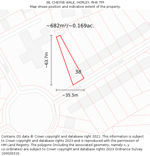 38, CHEYNE WALK, HORLEY, RH6 7PF: Plot and title map