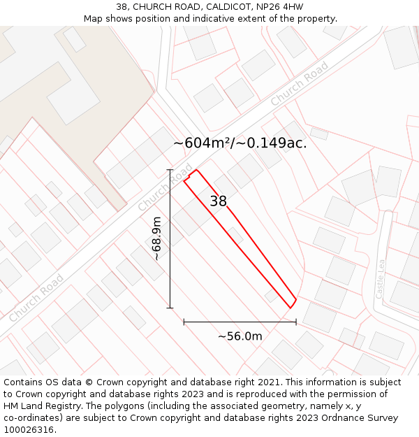 38, CHURCH ROAD, CALDICOT, NP26 4HW: Plot and title map