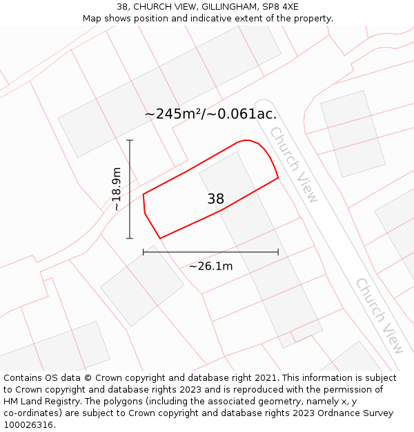 38, CHURCH VIEW, GILLINGHAM, SP8 4XE: Plot and title map